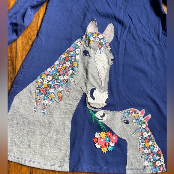 Mini Boden girls 8-9yr navy blue long sleeve floral horse appliqué dress - Picture 3 of 9